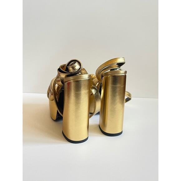 Metallic Lace Up Chunky Heel Platform Heels Open Toe Size 37 or 6.5 - Picture 7 of 11